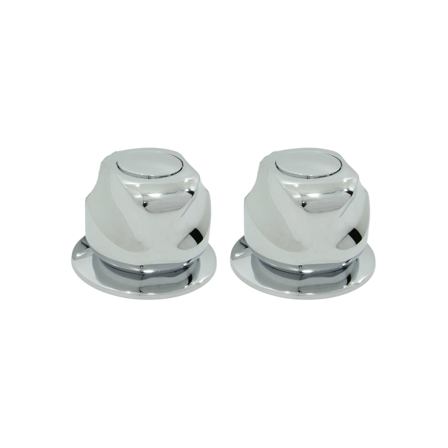 Par de manerales cromados para regadera, acabado espejo, diseño angular con base redonda.