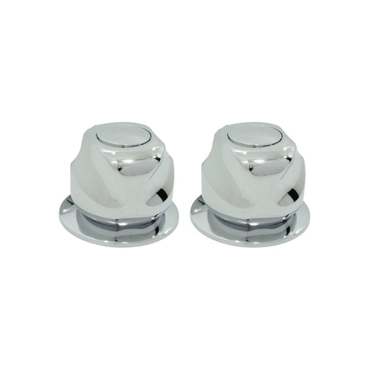 Par de manerales cromados para regadera, acabado espejo, diseño angular con base redonda.