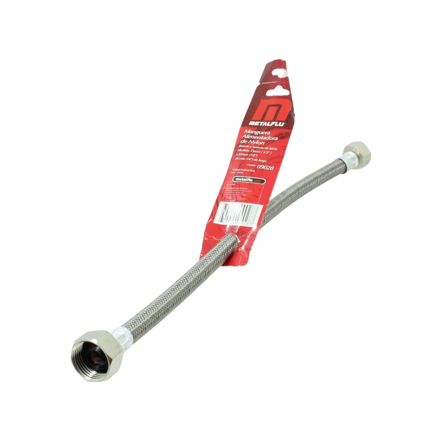 Manguera Metalflu flexible de acero inoxidable para WC, 1/2"x7/8", 35cm. Conexión de agua trenzada duradera.