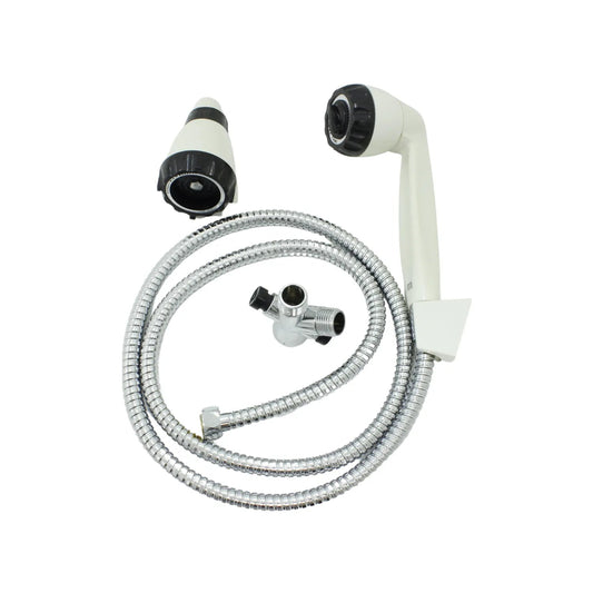 Kit regadera de teléfono blanca 2 funciones, manguera flexible cromada y válvula T desviadora para ducha