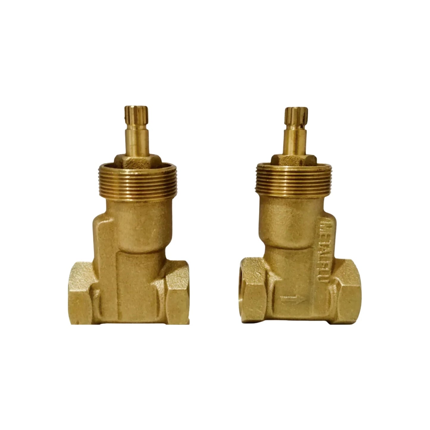 Dos cartuchos de válvula Metalflu de latón roscables para regadera, con eje estriado