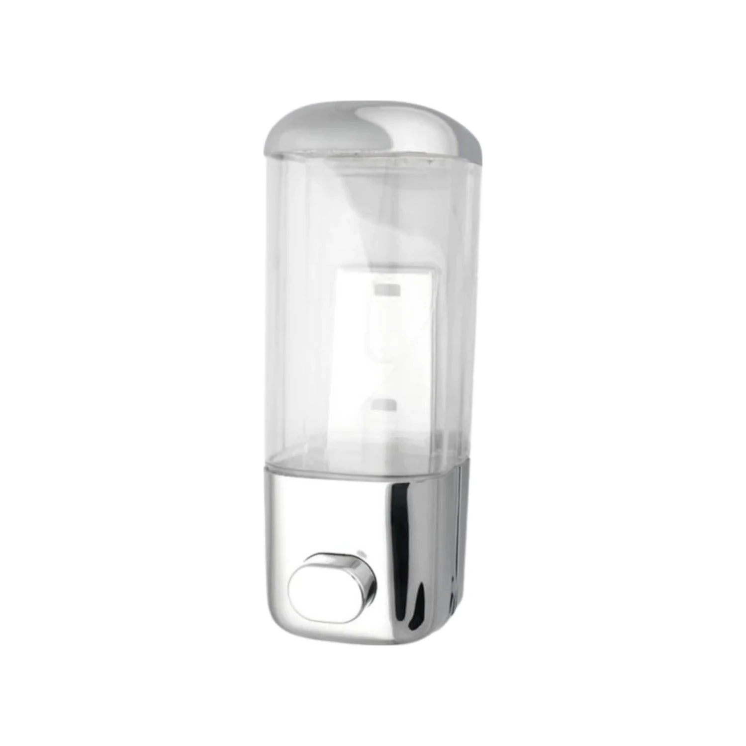 Dispensador de jabón líquido cromado para baño, depósito transparente, montaje en pared