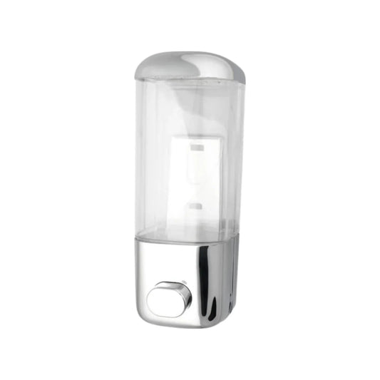 Dispensador de jabón líquido cromado para baño, depósito transparente, montaje en pared