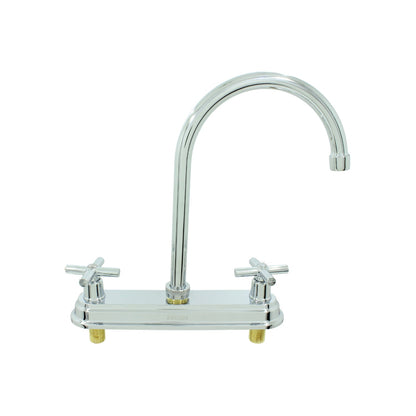 Mezcladora fregadero EKON cromado, cuello alto, dos manerales cruz, montaje 8 pulgadas