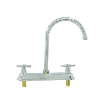 Mezcladora Ekon para fregadero 8" cromada, con cuello de ganso y dos manerales de cruz para cocina.