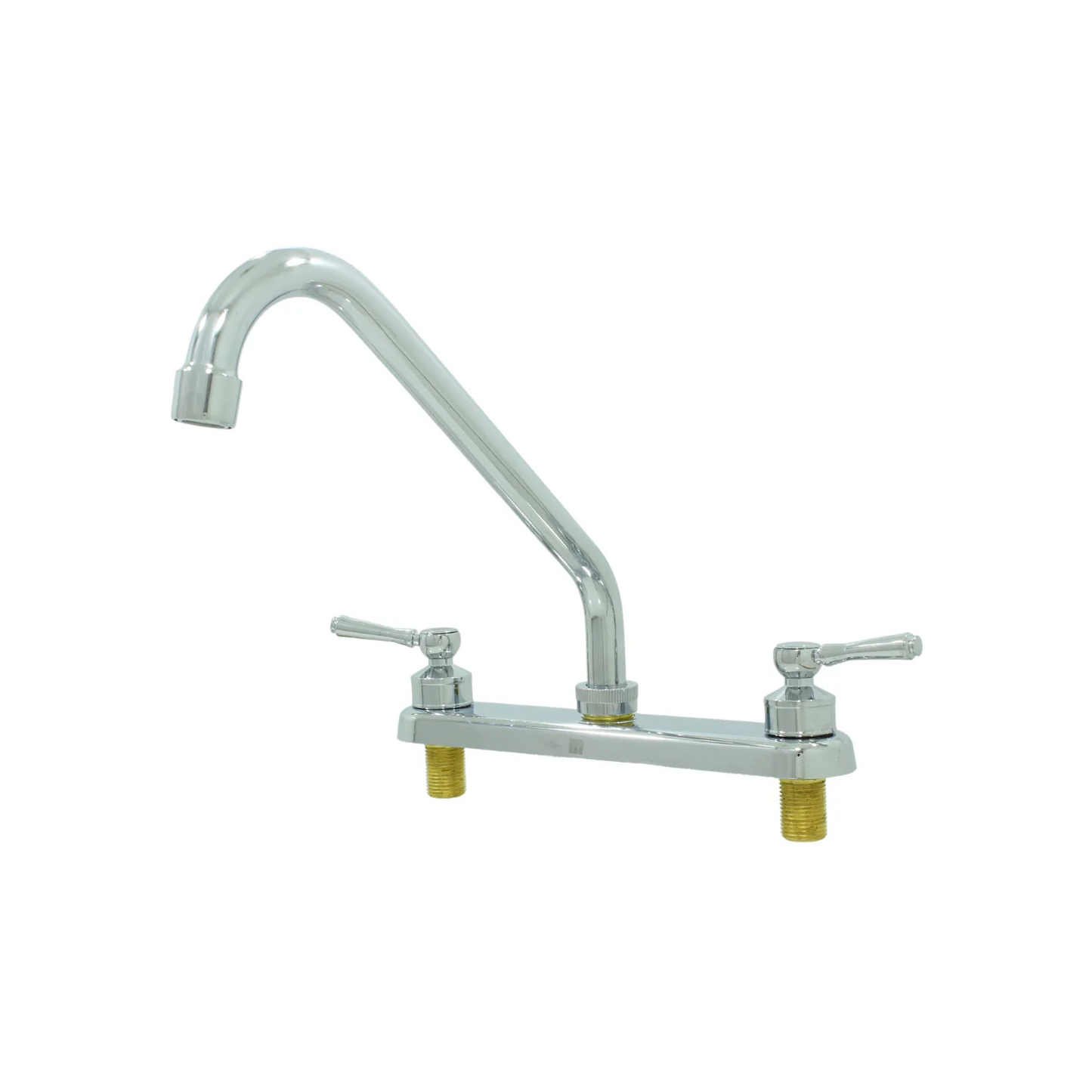 Mezcladora cromada para fregadero de cocina, diseño cuello de ganso, doble manija, 8 pulgadas