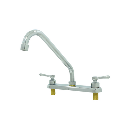 Mezcladora cromada para fregadero de cocina, diseño cuello de ganso, doble manija, 8 pulgadas