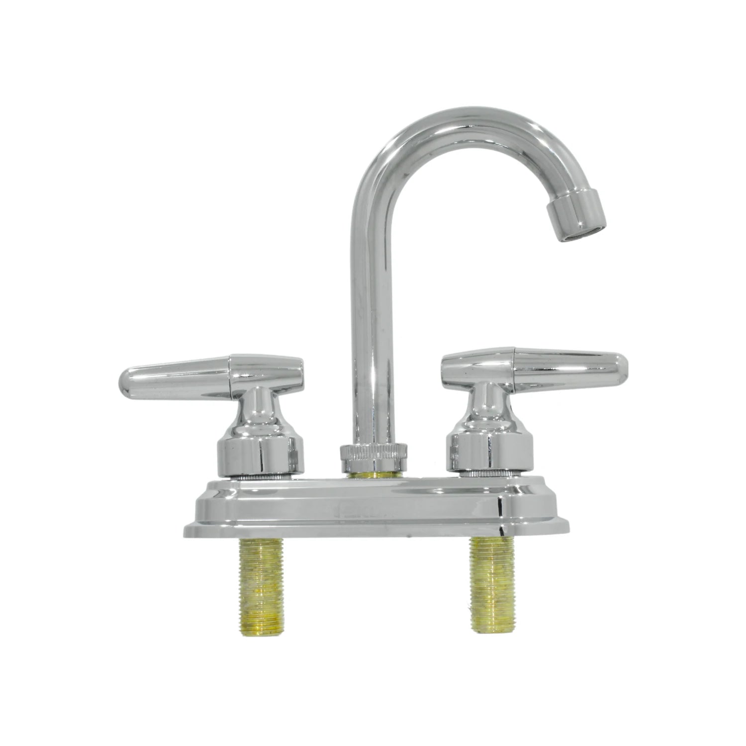 Mezcladora para lavabo cromada con doble manija de palanca y cuello de ganso