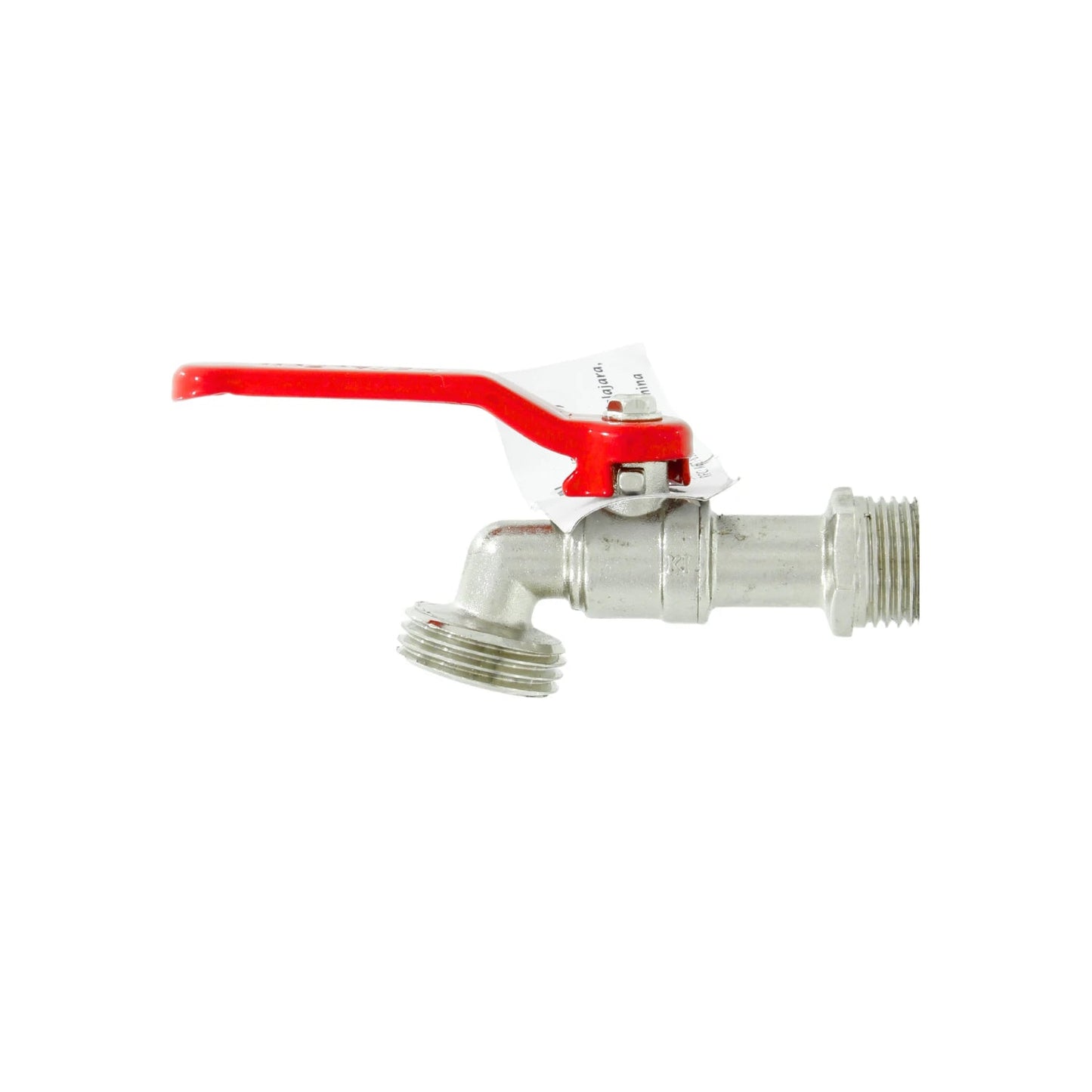 Llave de nariz 1/2" con maneta roja, válvula de bola de zamak roscada para conexión de manguera exterior