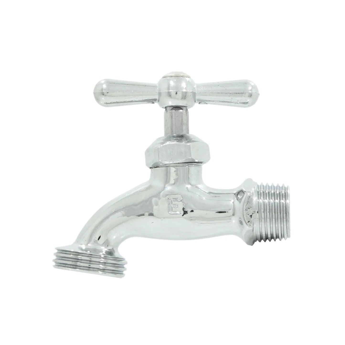 Llave de nariz metálica 1/2" cromada con manija de cruz y roscas para conexión de manguera