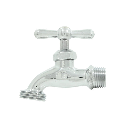 Llave de nariz metálica 1/2" cromada con manija de cruz y roscas para conexión de manguera