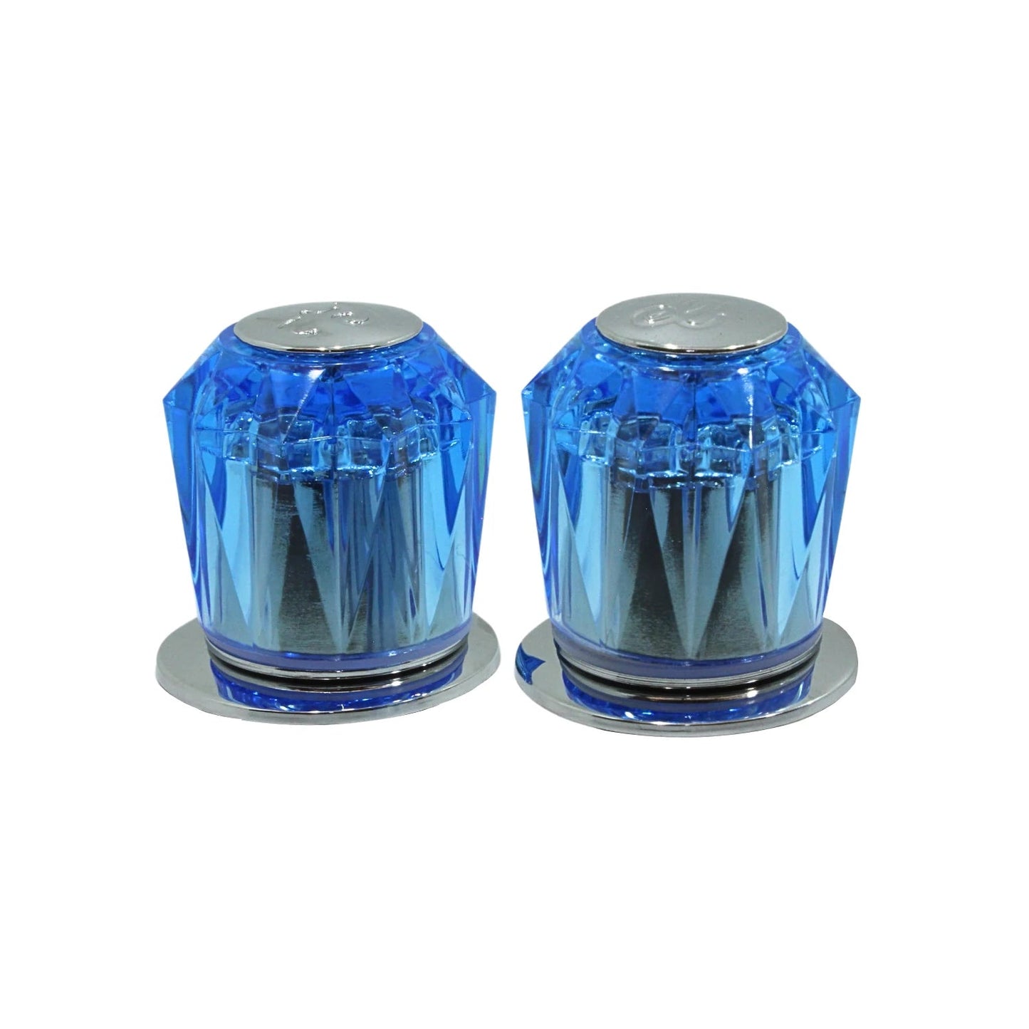 Par de manerales acrílicos azules facetados para regadera, con base cromada brillante