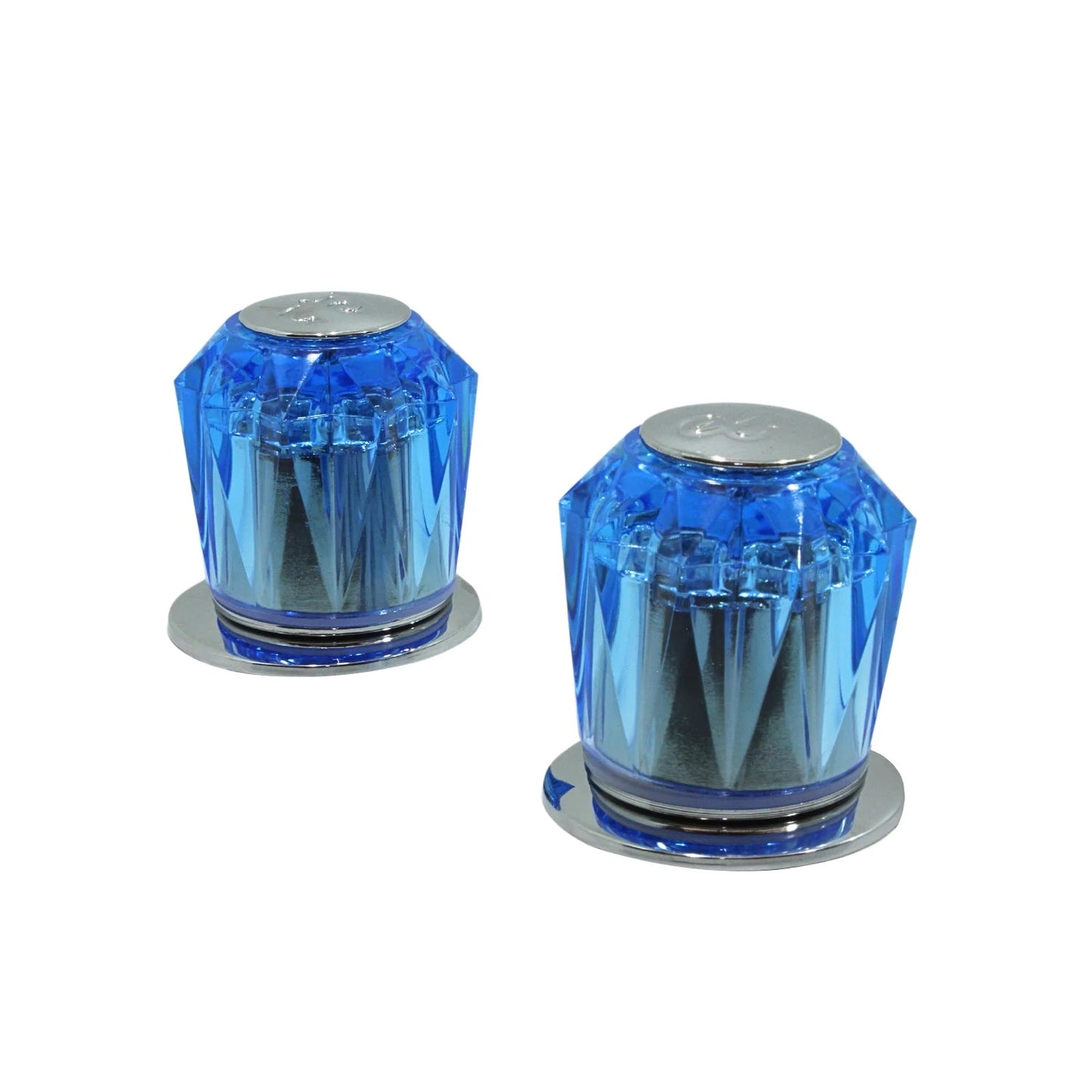 Par de manerales acrílicos azules facetados para regadera, grifo de baño, repuesto