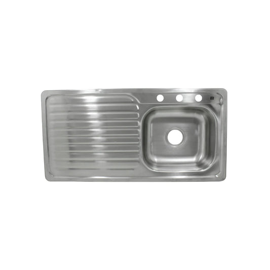 Lavatrastes Ekon de acero inoxidable con escurridor izquierdo y 3 perforaciones para grifería, 100x50cm