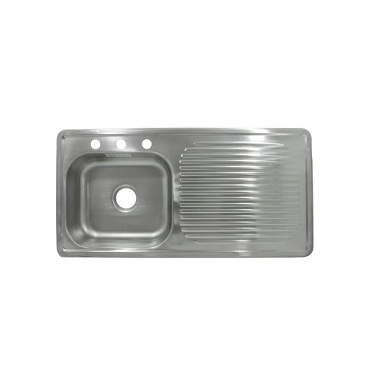 Tarja de cocina Ekon de acero inoxidable 100x50cm, una tina y escurridor derecho, 3 perforaciones