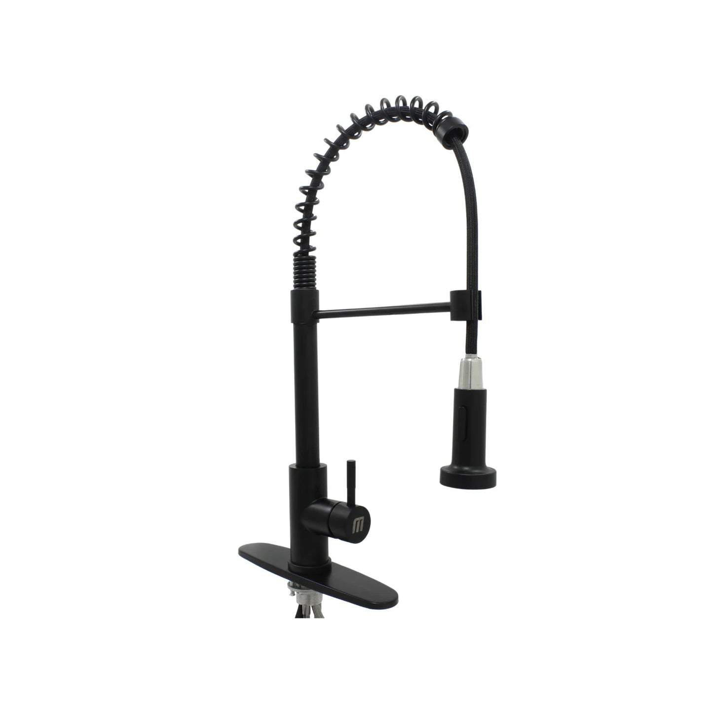 Mezcladora monomando para fregadero de cocina negro mate, con grifo de resorte flexible y rociador extraíble.