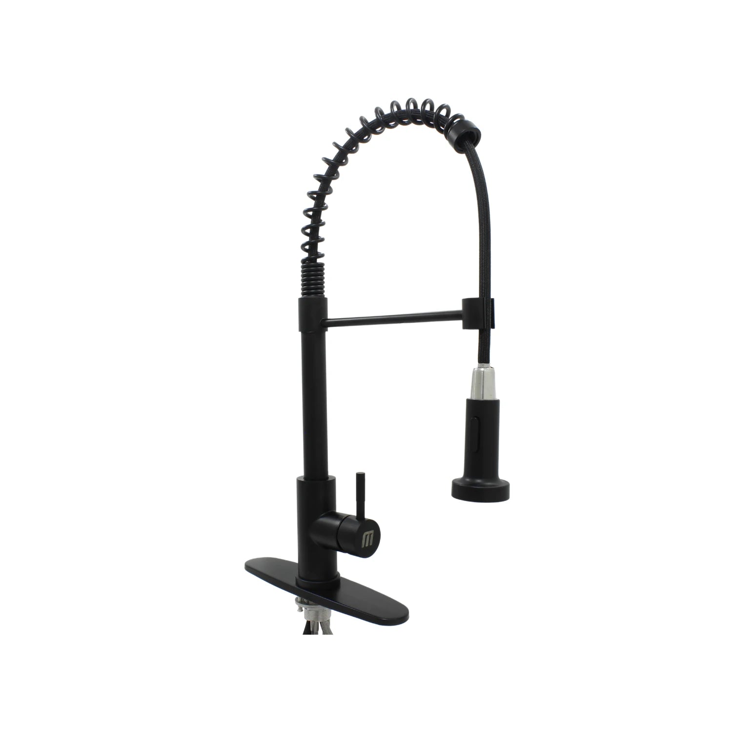 Mezcladora monomando para fregadero de cocina negro mate, con grifo de resorte flexible y rociador extraíble.