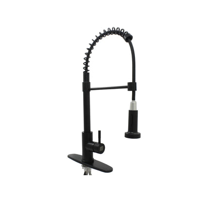 Mezcladora monomando para fregadero de cocina negro mate, con grifo de resorte flexible y rociador extraíble.