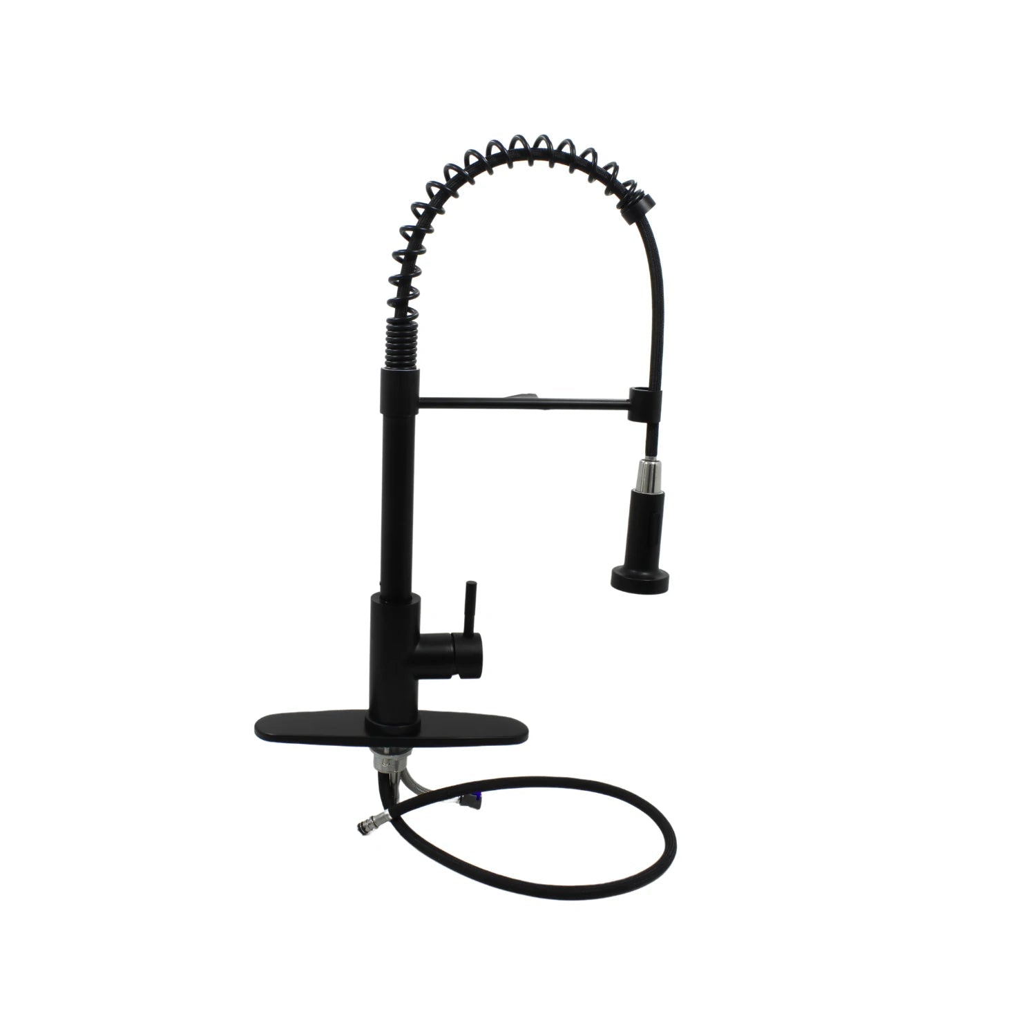 Mezcladora de fregadero monomando negro mate con cuello flexible de resorte y rociador extensible para cocina