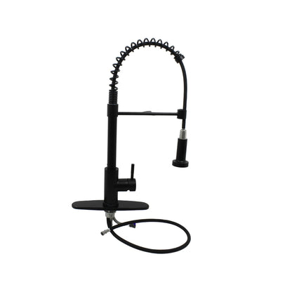 Mezcladora de fregadero monomando negro mate con cuello flexible de resorte y rociador extensible para cocina