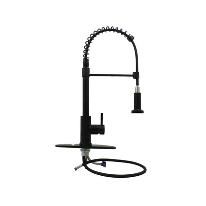 Grifo de cocina monomando negro mate con caño flexible tipo muelle y rociador extraíble para fregadero