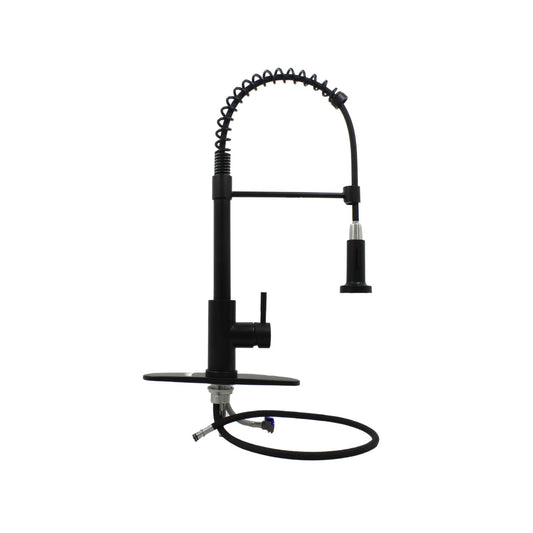 Grifo de cocina monomando negro mate con caño flexible tipo muelle y rociador extraíble para fregadero