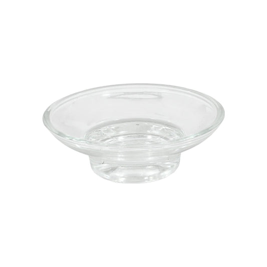 Jabonera de cristal transparente para baño, diseño redondo con base elevada, ideal para jabón sólido