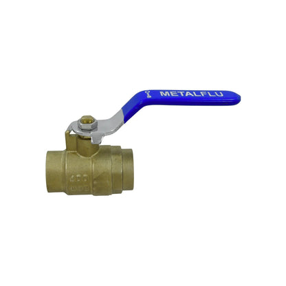 Válvula de esfera de latón soldable 1 pulgada METALFLU con maneta azul y presión 400 WOG