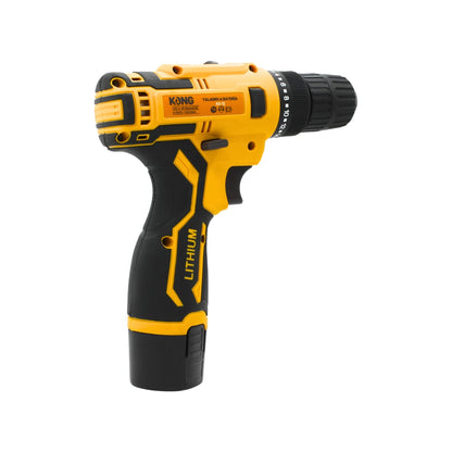 Taladro atornillador inalámbrico KONG KO-12 12V 3/8" batería litio amarillo y negro