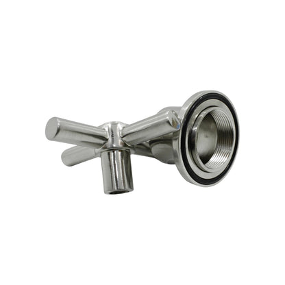 Maneral de regadera satinado, mango tipo cruz de acero inoxidable para control de agua, con rosca hembra.