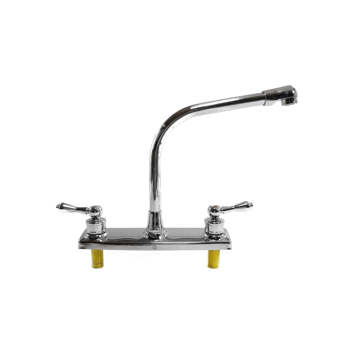 Mezcladora cromada para fregadero de cocina de 8 pulgadas con doble manija y cuello de ganso