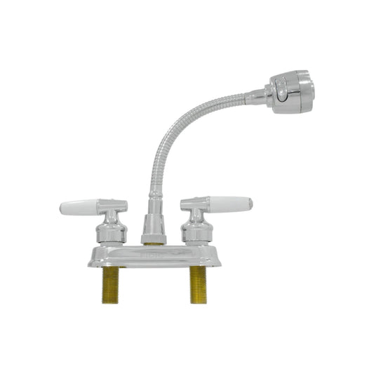 Mezcladora para lavabo Fidic 4 pulgadas cromada doble maneral blanco con cuello de ganso flexible