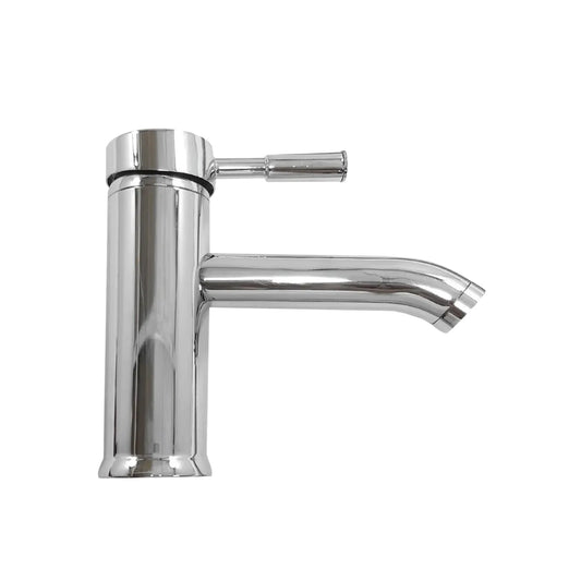 Grifo monomando para lavabo de baño con acabado cromado brillante y diseño moderno de palanca lateral
