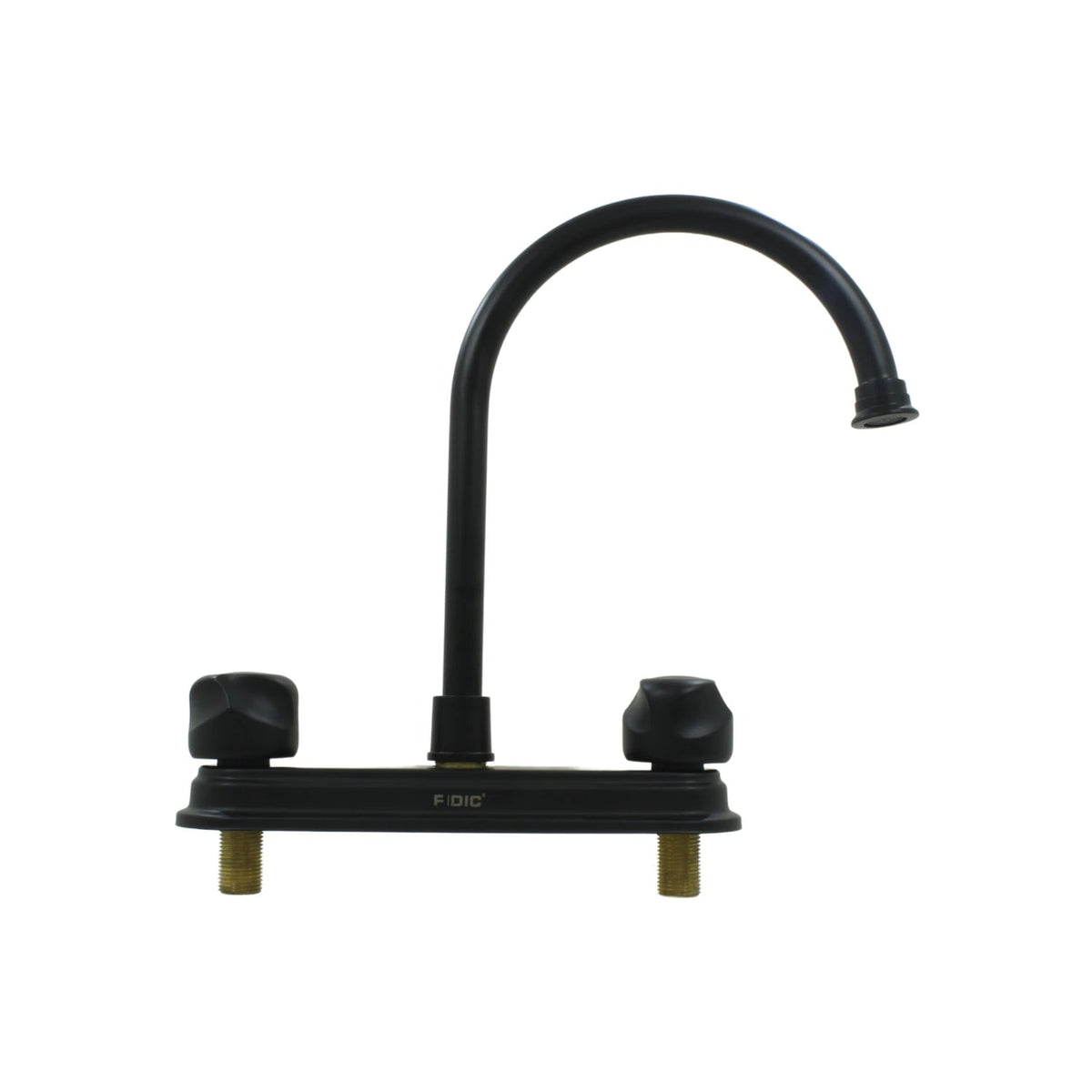 Grifo de cocina FIDIC negro mate metal con dos manijas y cuello de ganso.