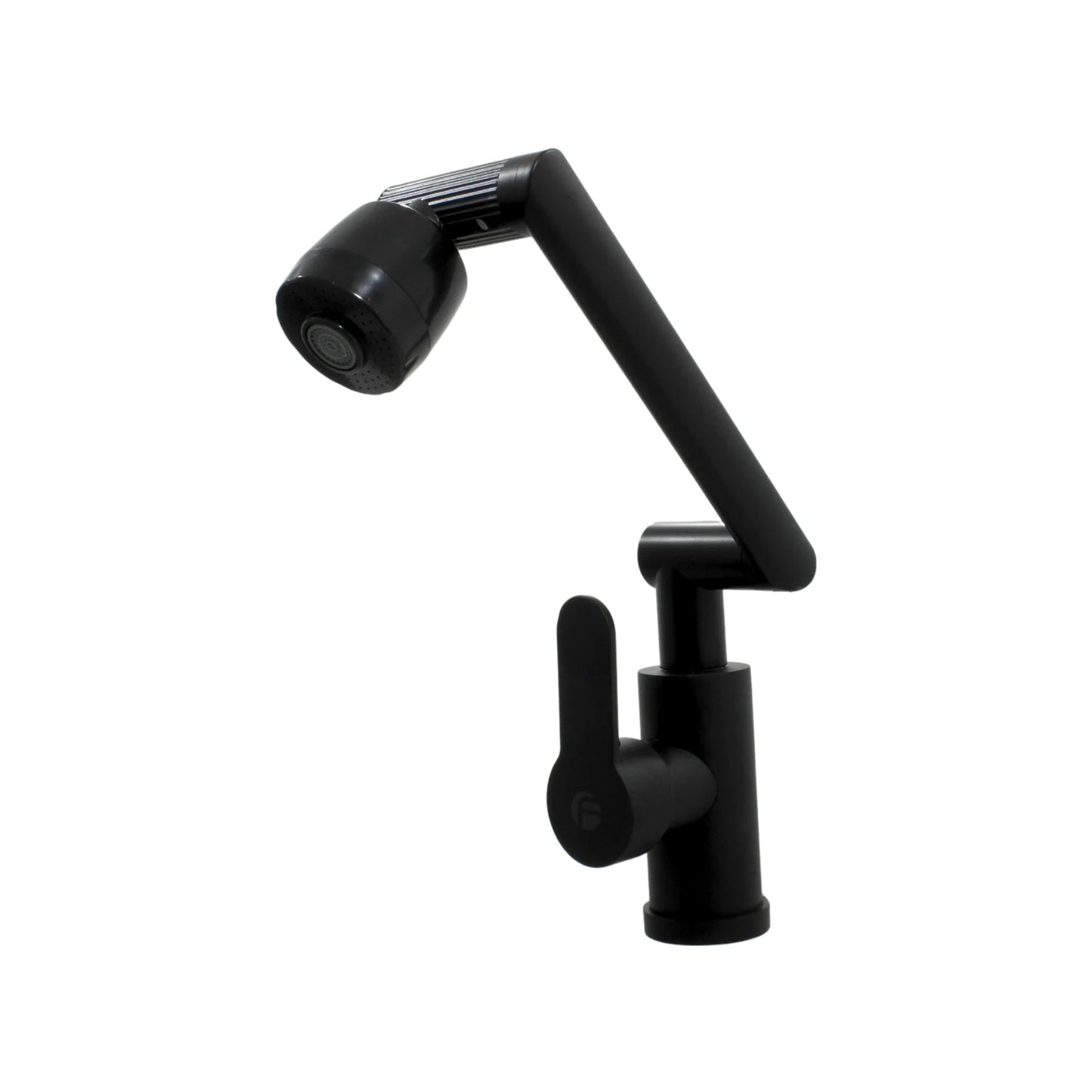 Mezcladora monomando negra para fregadero de cocina con brazo articulado y cabezal pulverizador.