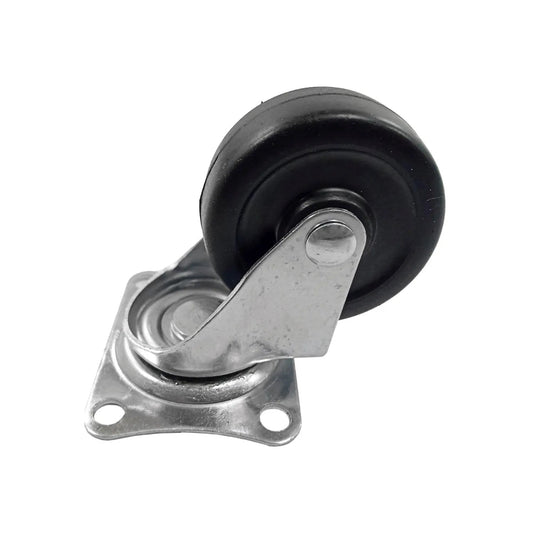 Rodaja giratoria negra de 2 pulgadas, base metálica, rueda de caucho, para muebles.