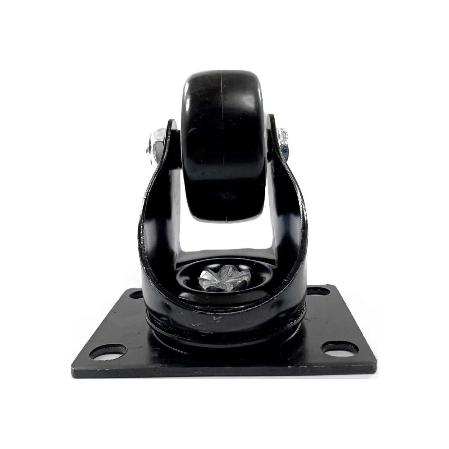 Rodaja giratoria negra de 2 pulgadas con placa de montaje cuadrada, ideal para muebles y equipos.