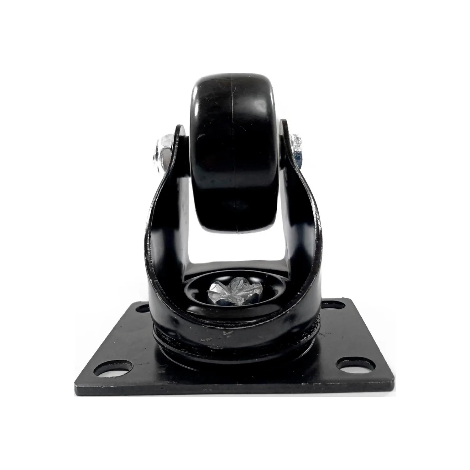 Rodaja giratoria negra de 2 pulgadas con placa de montaje cuadrada, ideal para muebles y equipos.