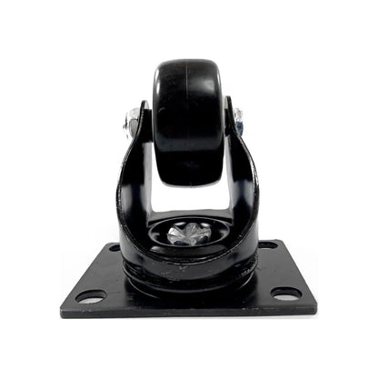 Rodaja giratoria negra de 2 pulgadas con placa de montaje cuadrada, ideal para muebles y equipos.