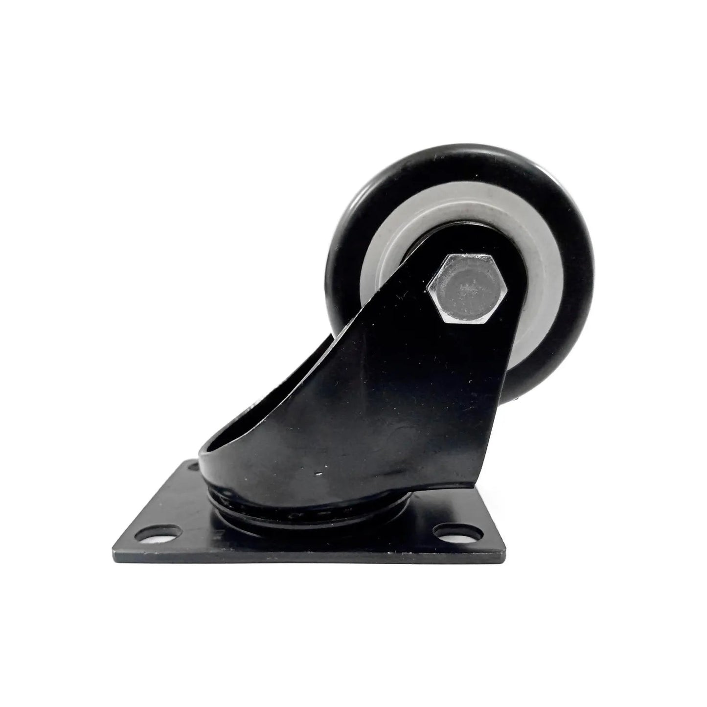 Rodaja giratoria de 2 pulgadas negra con placa de montaje para muebles y equipos.