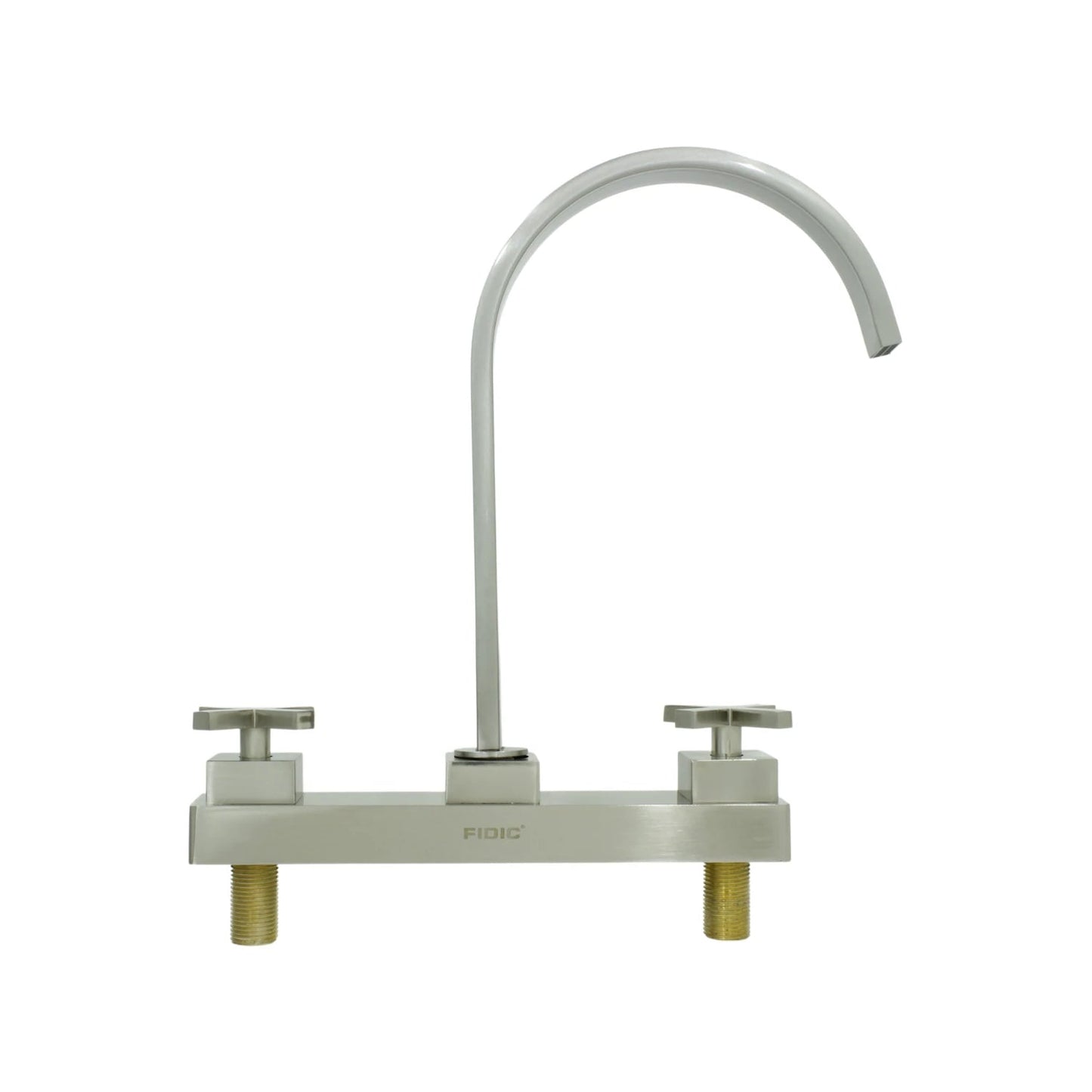 Mezcladora Fidic bimando para fregadero de cocina 8", acabado níquel cepillado, caño cuello de ganso
