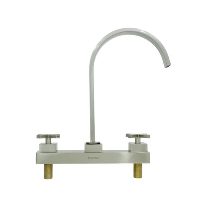 Mezcladora Fidic bimando para fregadero de cocina 8", acabado níquel cepillado, caño cuello de ganso