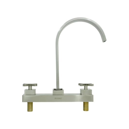 Mezcladora Fidic bimando para fregadero de cocina 8", acabado níquel cepillado, caño cuello de ganso
