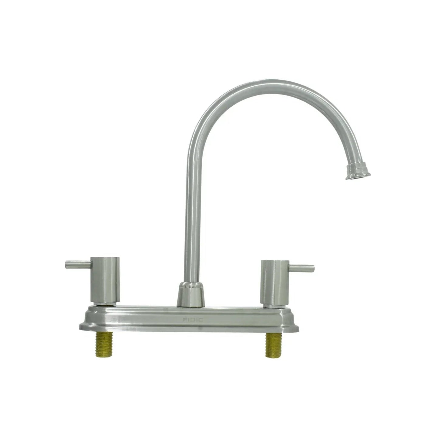 Mezcladora para fregadero 8" FIDIC, doble maneral, cuello de ganso, níquel cepillado