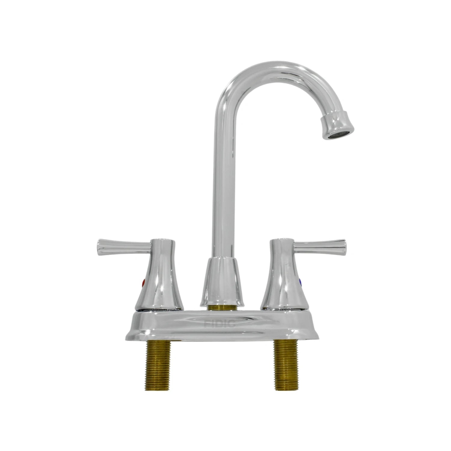 Mezcladora lavabo 4" Fidic cromada con cuello de ganso y dos manijas