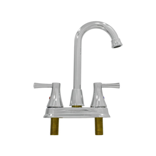 Mezcladora lavabo 4" Fidic cromada con cuello de ganso y dos manijas