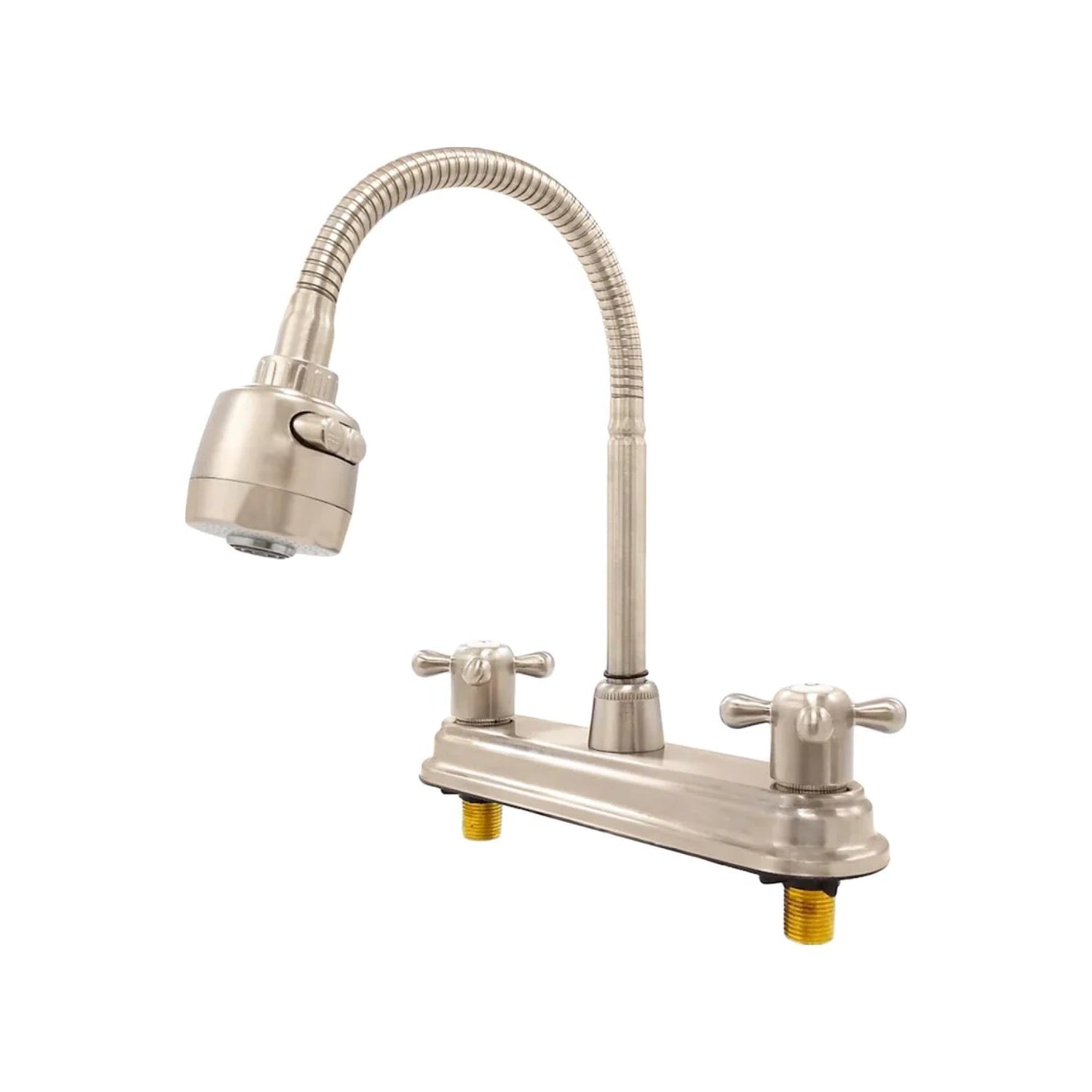 Mezcladora de fregadero 8 pulgadas con cuello flexible y rociador, acabado níquel cepillado
