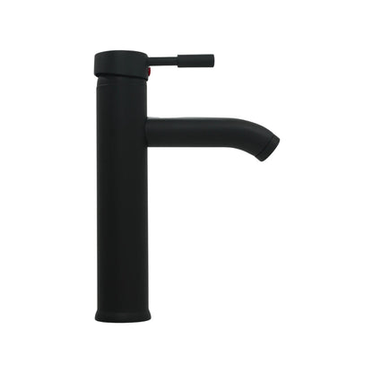 Mezcladora monomando alta para lavabo, acabado negro mate, diseño moderno