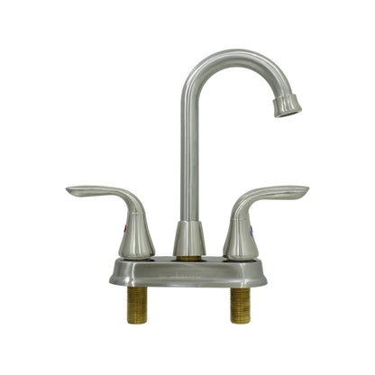Mezcladora para lavabo 4" Fidic de níquel cepillado con dos manijas y caño alto curvo