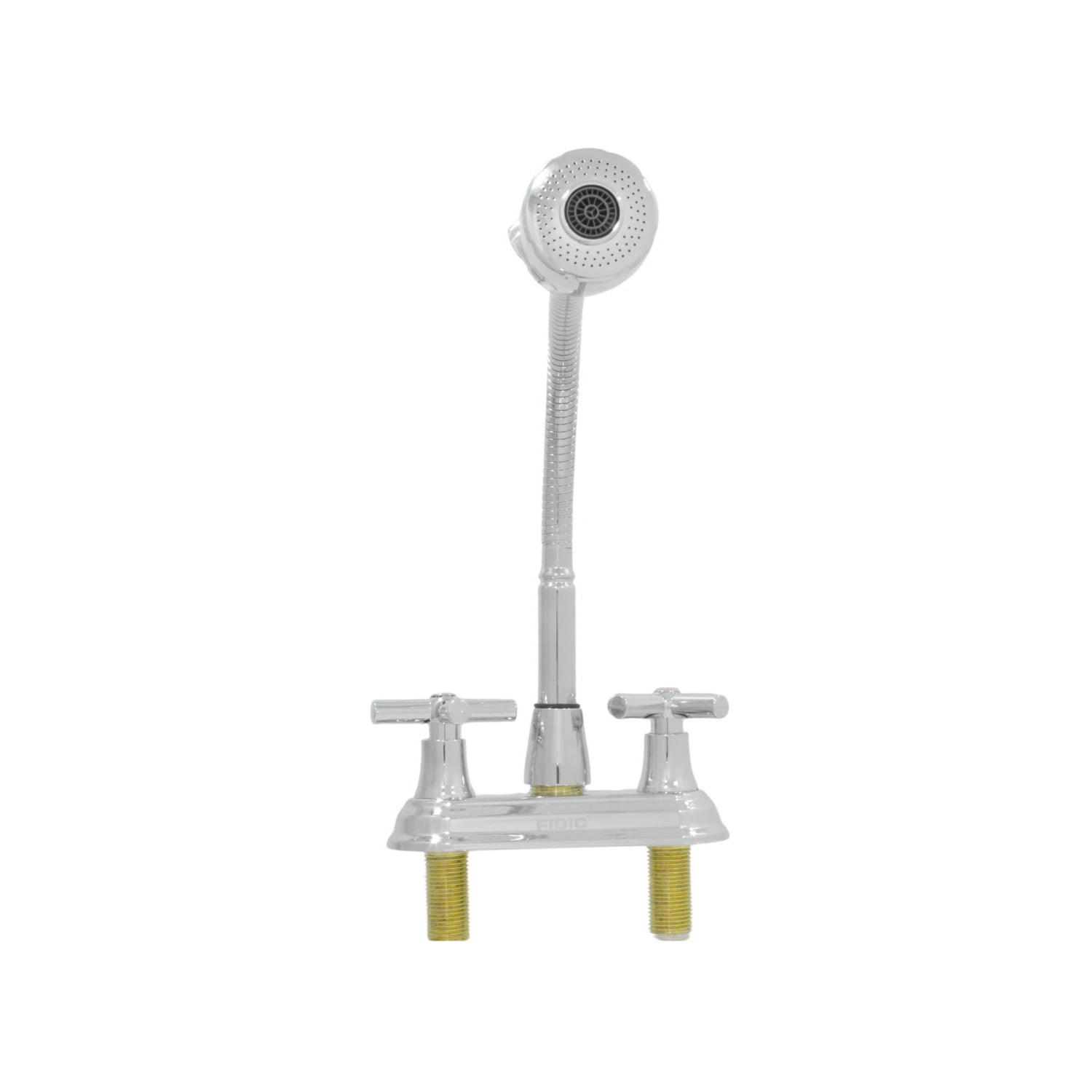 Mezcladora de lavabo 4" FIDIC con regadera flexible extraíble y dos manijas cromadas